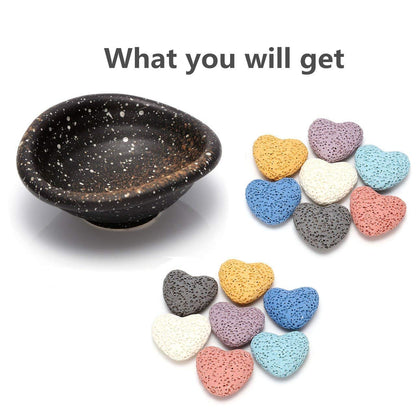 Top Plaza Lava Rock Aromatherapy Diffuser Set – Oval Ceramic Tray & 14 Heart Lava Beads
