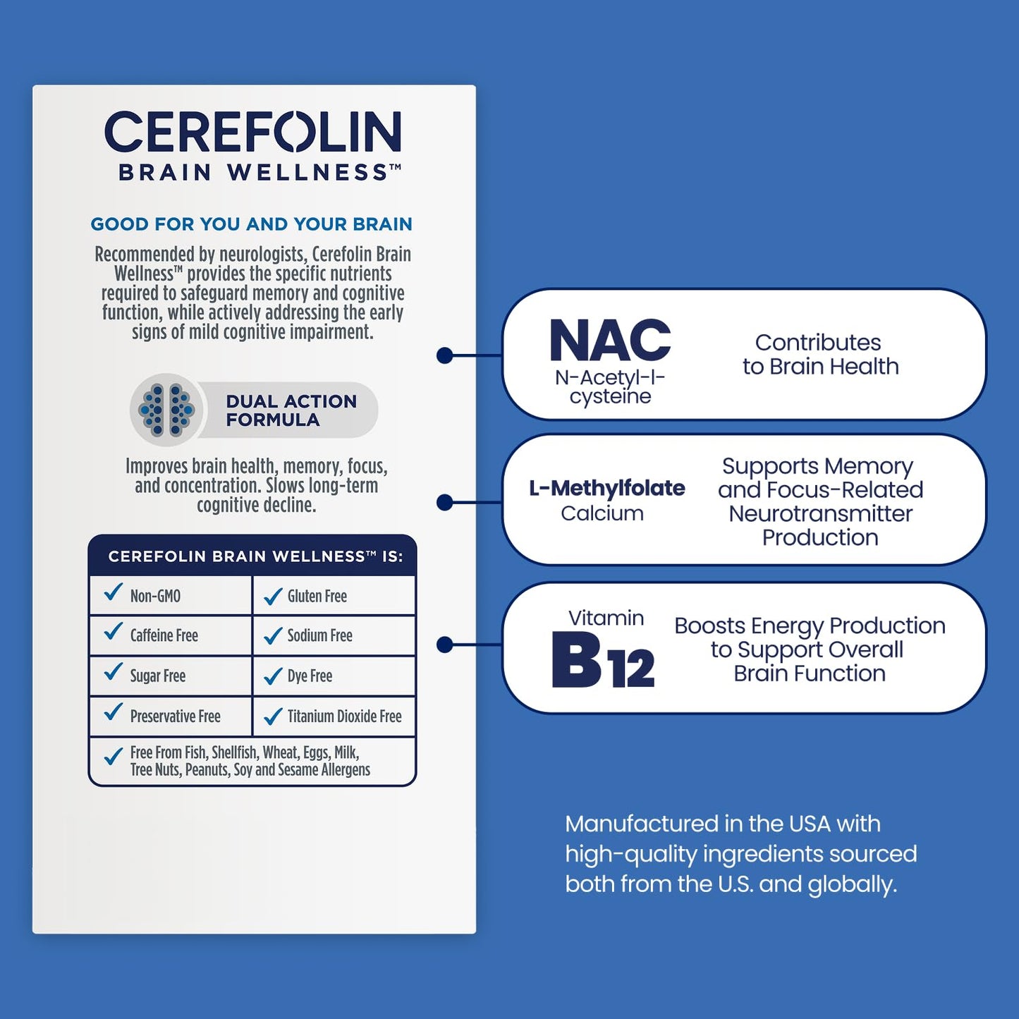 Cerefolin Brain Wellness - Targeted Cognitive Support with L-Methylfolate, NAC & B12