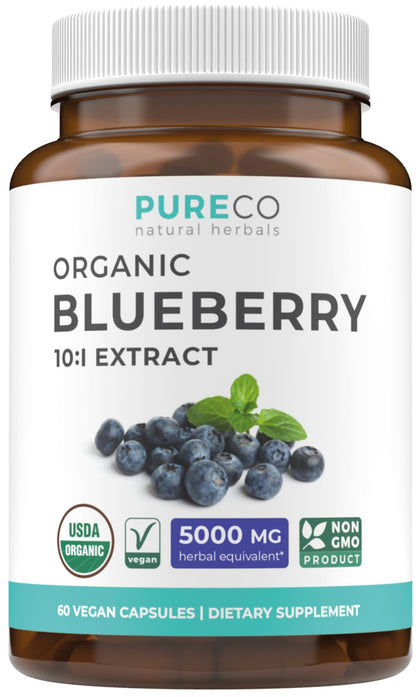 Certified Organic Blueberry Extract Capsules - 10:1 Potency, 2 Month Supply | Vegan, Non-GMO