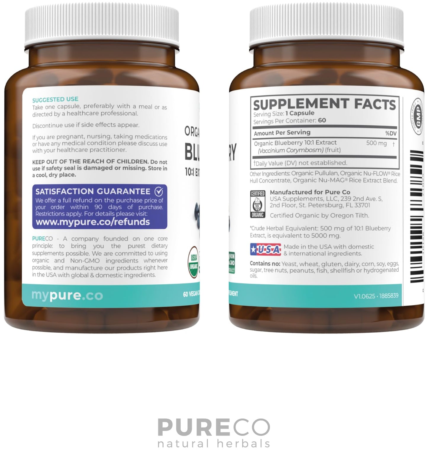 Certified Organic Blueberry Extract Capsules - 10:1 Potency, 2 Month Supply | Vegan, Non-GMO