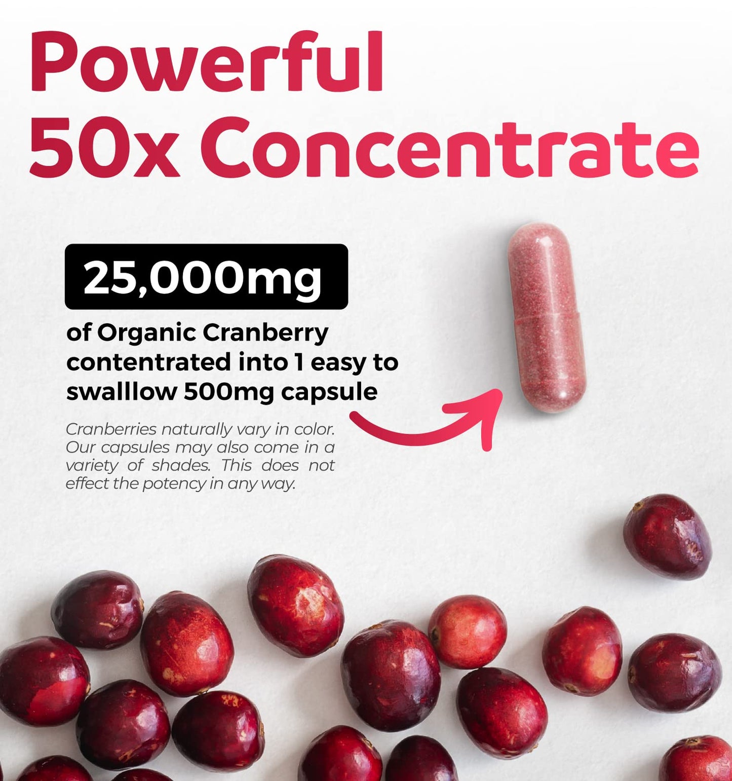Organic Cranberry Pills 50:1 Concentrate – 25,000mg, Vegan, 60 Capsules