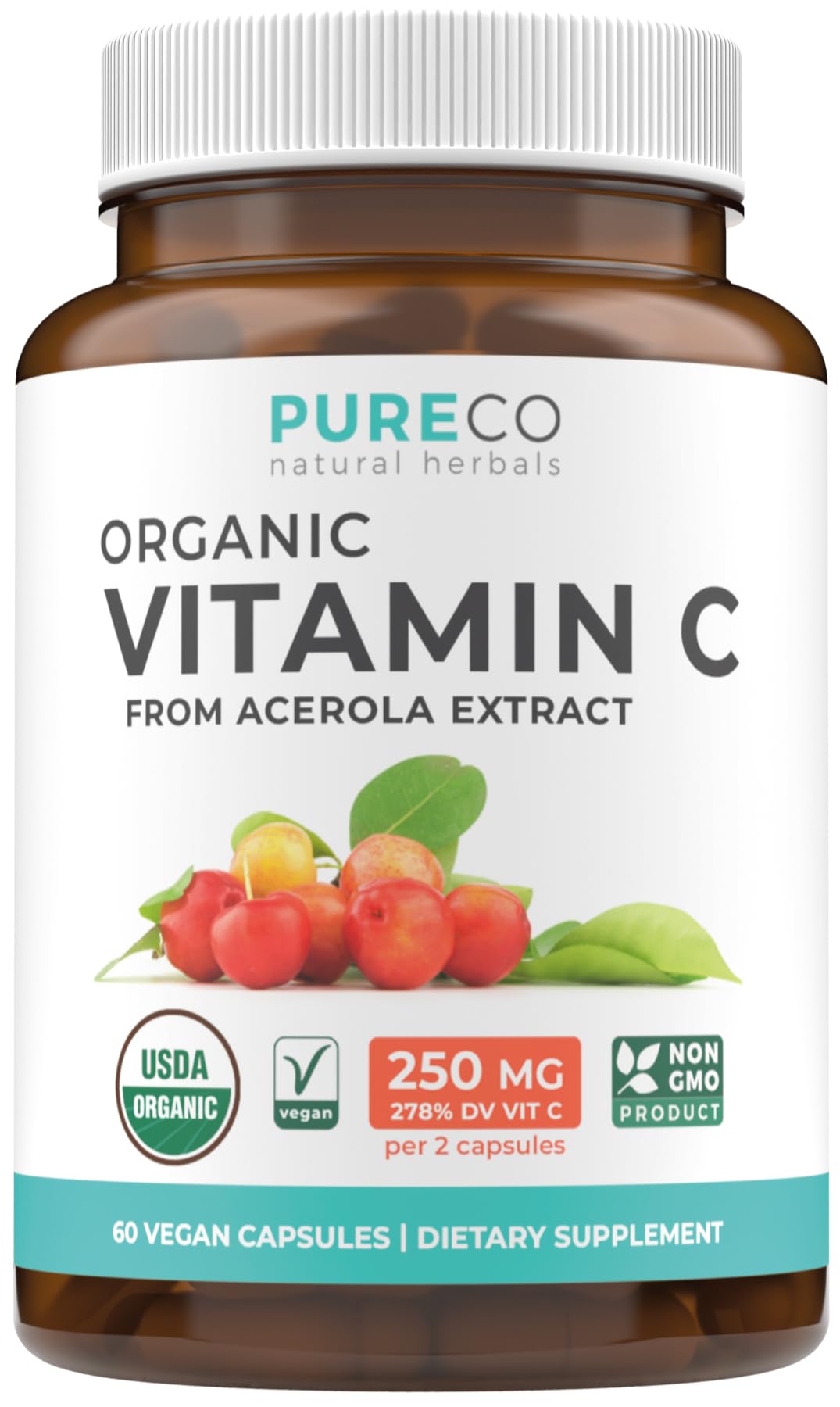 Certified Organic Vitamin C Supplement - Acerola Immune Support (1 Month Supply)