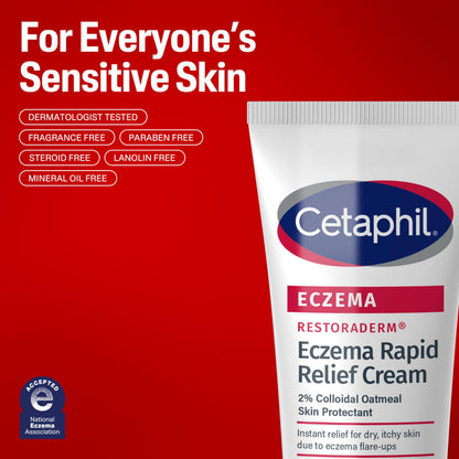 Cetaphil Eczema Restoraderm Flare-Up Relief Cream – 8 oz, 48-Hour Hydration, Steroid-Free