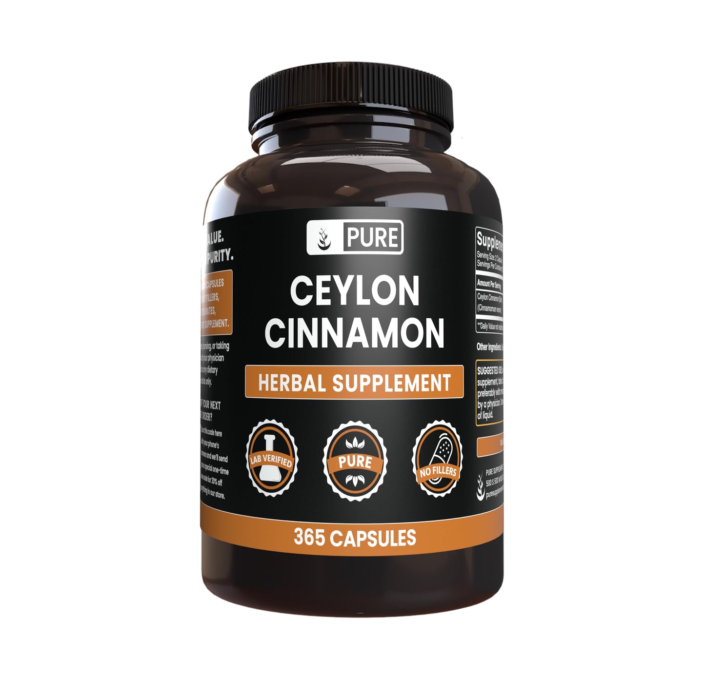 Pure Original Ceylon Cinnamon (365 Capsules) – No Magnesium or Rice Fillers