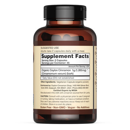 Ceylon Cinnamon Shop – Organic Ceylon Cinnamon Supplement, 90 Capsules