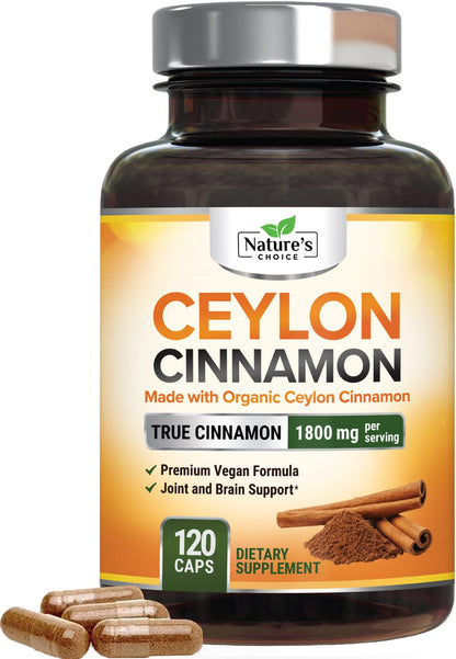 Ceylon Cinnamon Capsules 1800mg - Organic, Non-GMO, Gluten Free | 120 Capsules