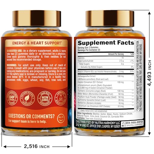 Ceylon Cinnamon Gummies 2000 mg – Berberine, Turmeric, Ashwagandha | Sugar-Free 60 Gummies