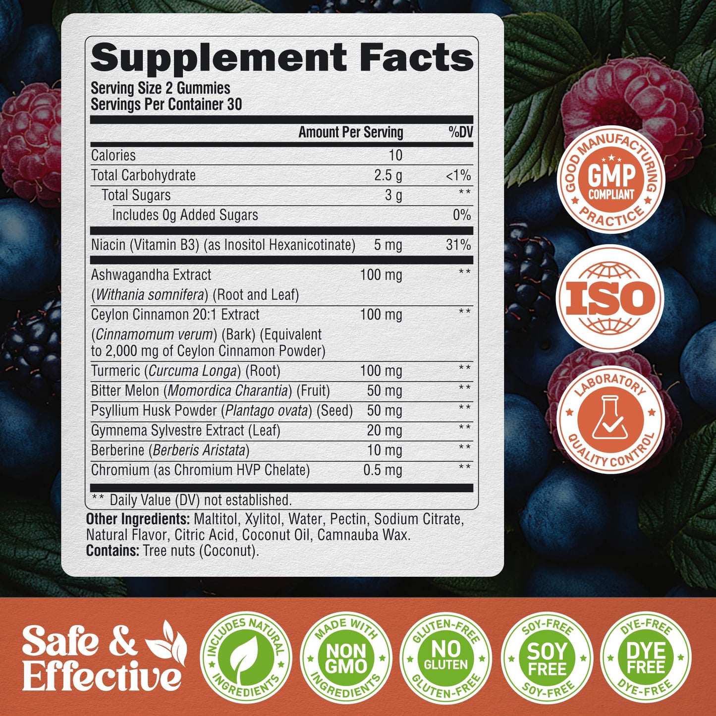 Ceylon Cinnamon Gummies 2000 mg – Berberine, Turmeric, Ashwagandha | Sugar-Free 60 Gummies