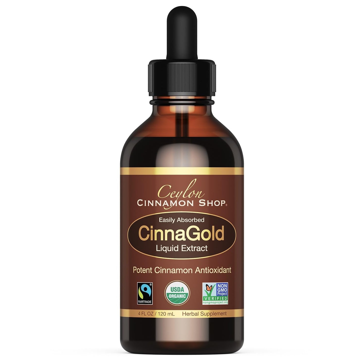 Ceylon Cinnamon Shop CinnaGold™ Organic Ceylon Cinnamon - 4 oz High-Potency Liquid Extract (100% Certified) – Super Antioxidant