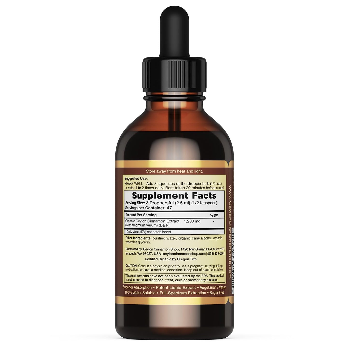 Ceylon Cinnamon Shop CinnaGold™ Organic Ceylon Cinnamon - 4 oz High-Potency Liquid Extract (100% Certified) – Super Antioxidant