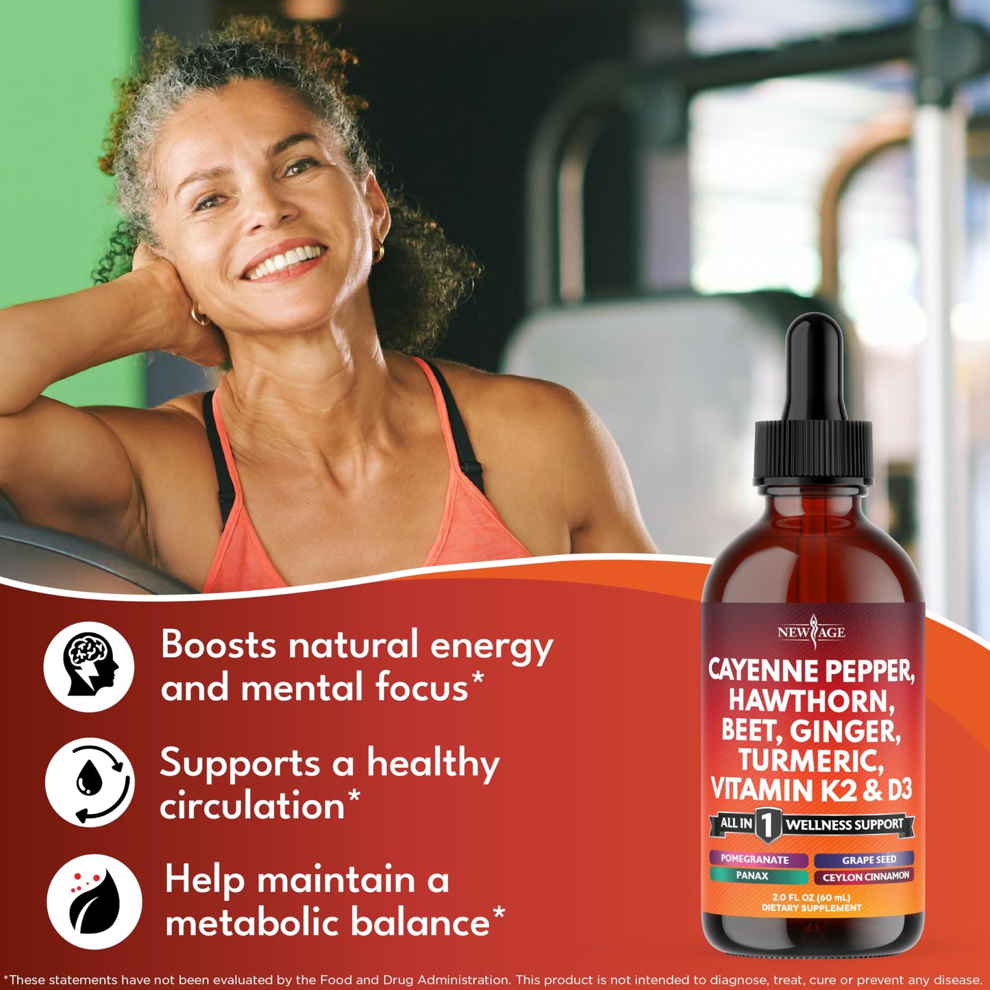 Cayenne Pepper Liquid Drops with Hawthorn Berry, D3 K2 - 4oz