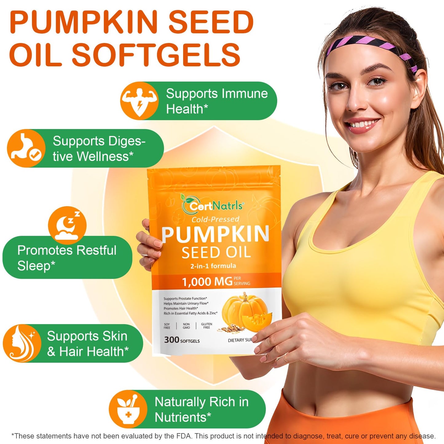 CFHQXSZ Pumpkin Seed Oil with Saw Palmetto Capsules — Cold Pressed, 300 Softgels for Prostate & Hair Health | Non-GMO, Soy Free, Gluten Free