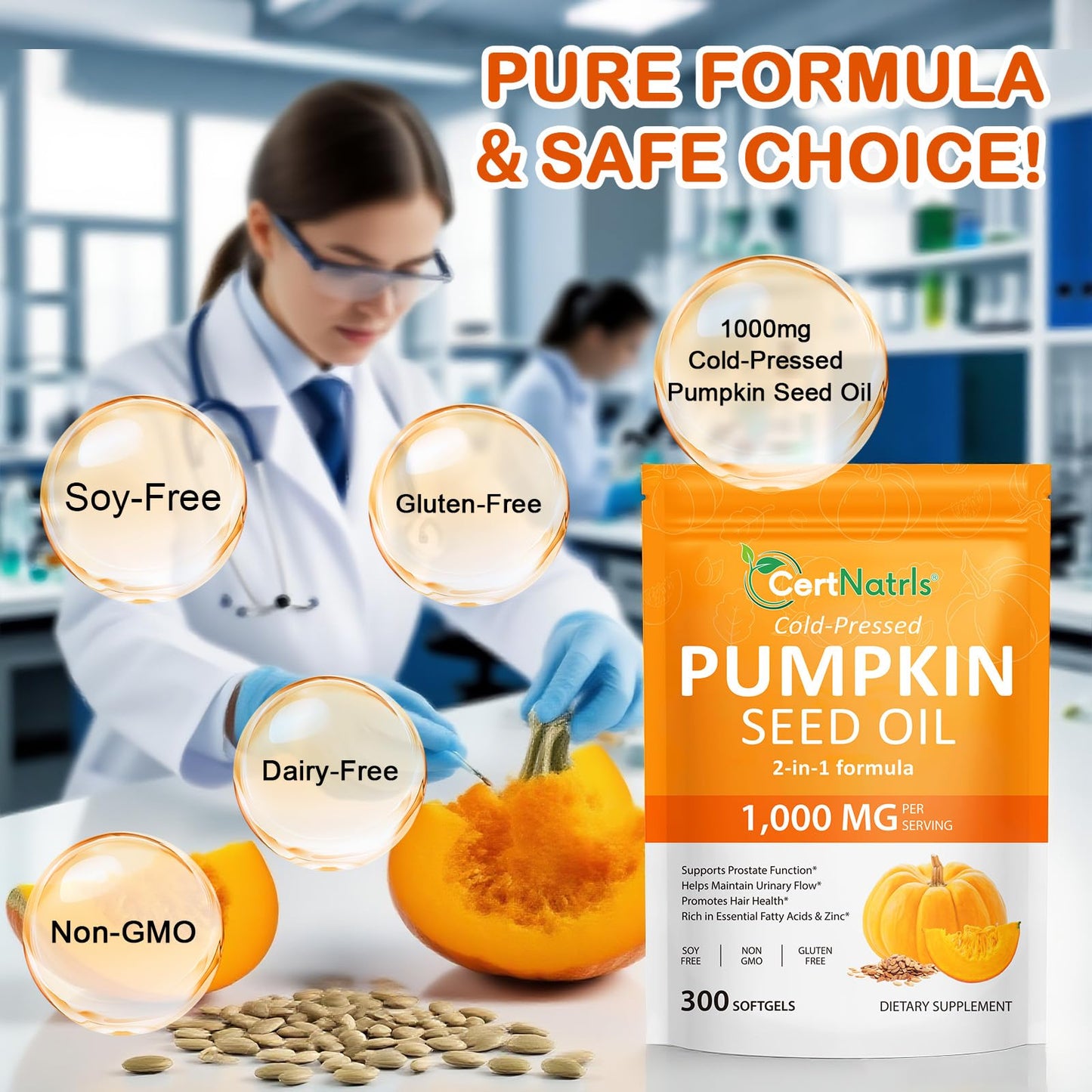 CFHQXSZ Pumpkin Seed Oil with Saw Palmetto Capsules — Cold Pressed, 300 Softgels for Prostate & Hair Health | Non-GMO, Soy Free, Gluten Free