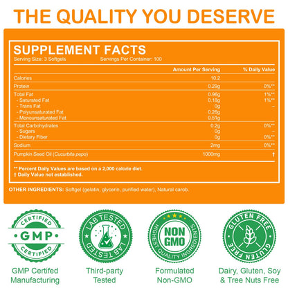 CFHQXSZ Pumpkin Seed Oil with Saw Palmetto Capsules — Cold Pressed, 300 Softgels for Prostate & Hair Health | Non-GMO, Soy Free, Gluten Free