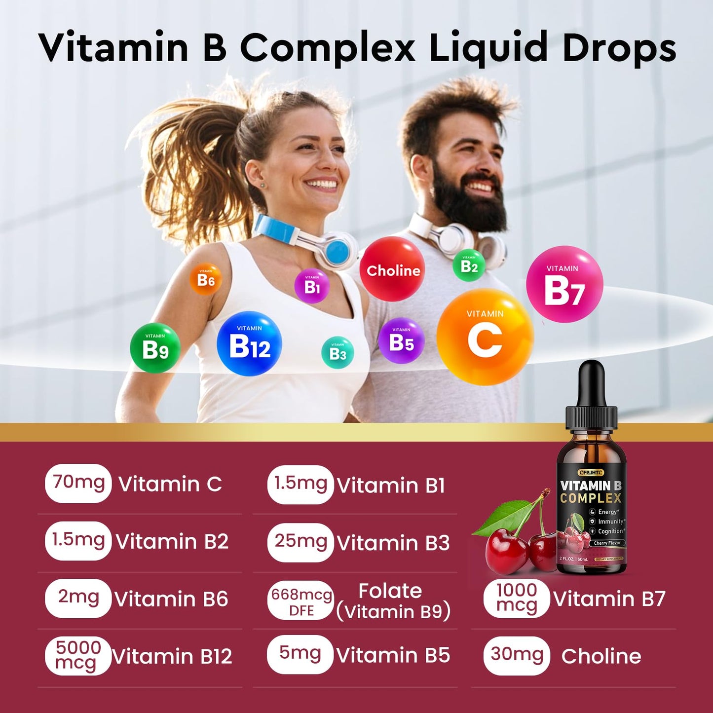 CFILIHTC B Complex Drops – Vegan Methyl B12, Cherry Flavor