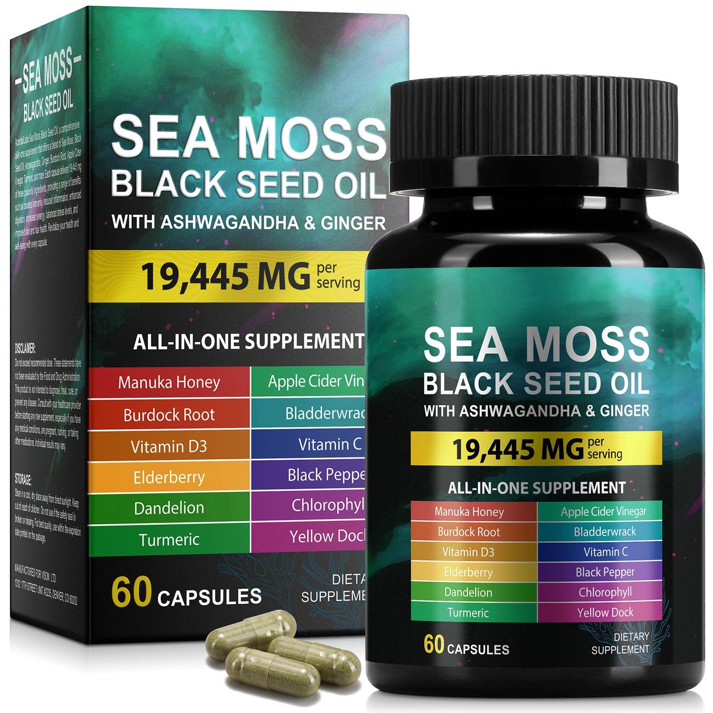 CFXYHNOX Sea Moss & Black Seed Oil Capsules with Ashwagandha – 60 Count (Plant-Based)