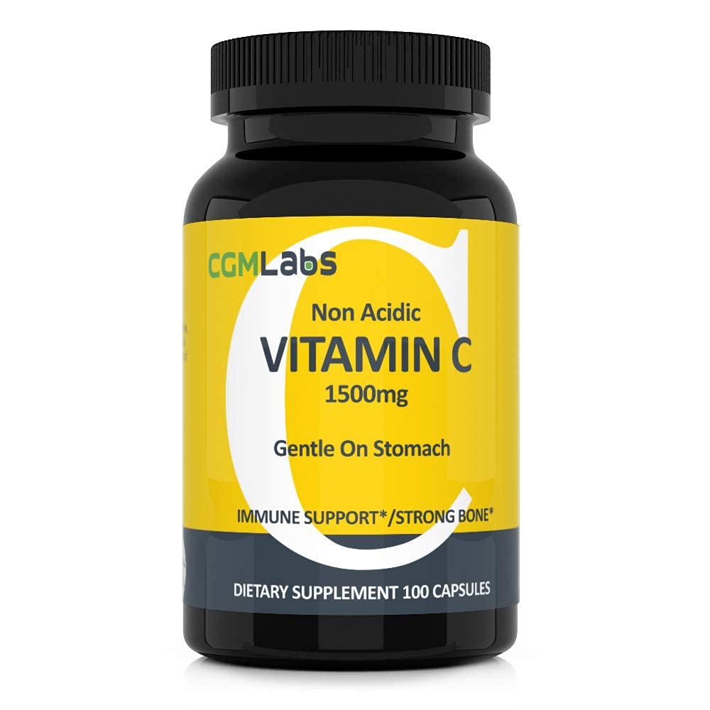 Non Acidic Vitamin C 1500mg with Calcium - Gentle on Stomach | Immune & Bone Support | CGM Labs