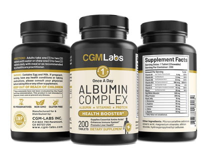 CGMLABS Once A Day Albumin Complex - Egg White Albumin, Whey, Royal Jelly | 200 Tablets