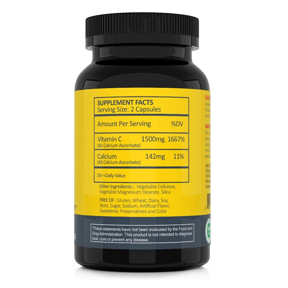 Non Acidic Vitamin C 1500mg with Calcium - Gentle on Stomach | Immune & Bone Support | CGM Labs