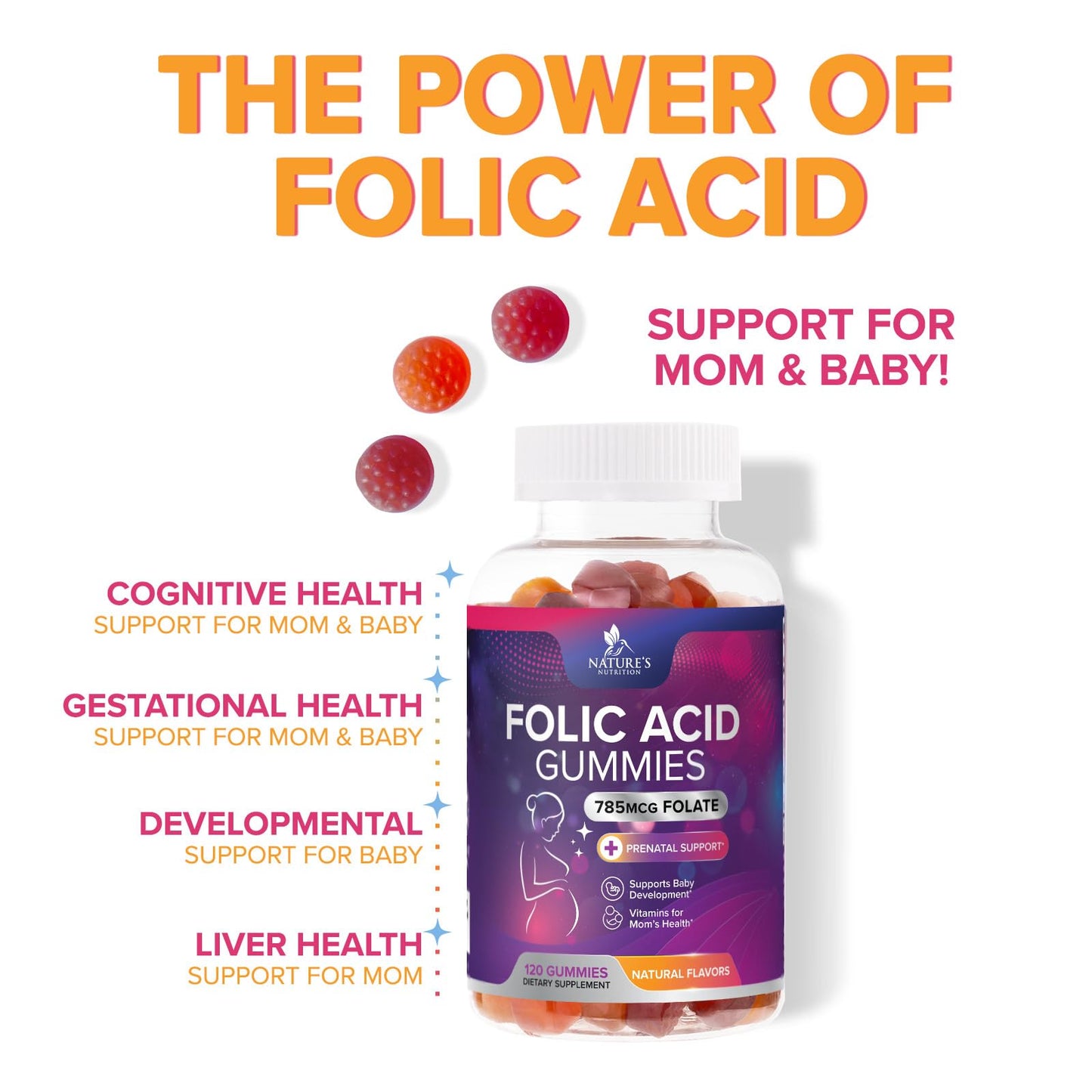 Folic Acid Gummies for Women 785mcg – Vegan Prenatal Vitamins (120 Gummies)