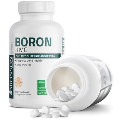 Bronson Boron 3 mg Chelated for Bone Health | Non-GMO, 250 Vegetarian Tablets