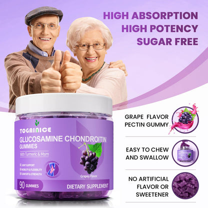 Joint Support Gummies with Glucosamine Chondroitin - Sugar Free, 1500mg Extra Strength + MSM & Turmeric (90 Count)