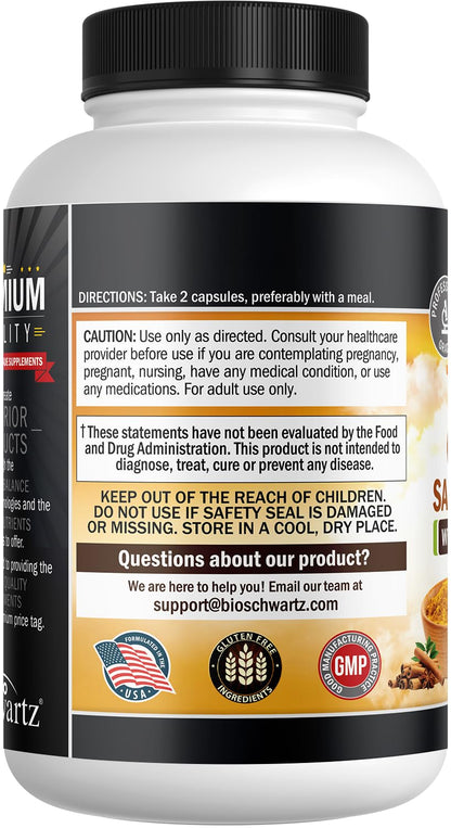 Turmeric Curcumin with Saffron, Cinnamon & Cardamom + BioPerine – Joint Support, 60 Capsules