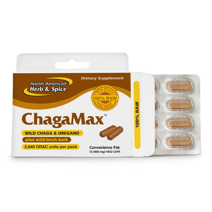 ChagaMax by North American Herb & Spice - 12 Vegi Capsules | Chaga Wild Mushroom Supplement - Adaptogen, Adrenal Support, Endurance & Stamina - Non-GMO - 90 Servings