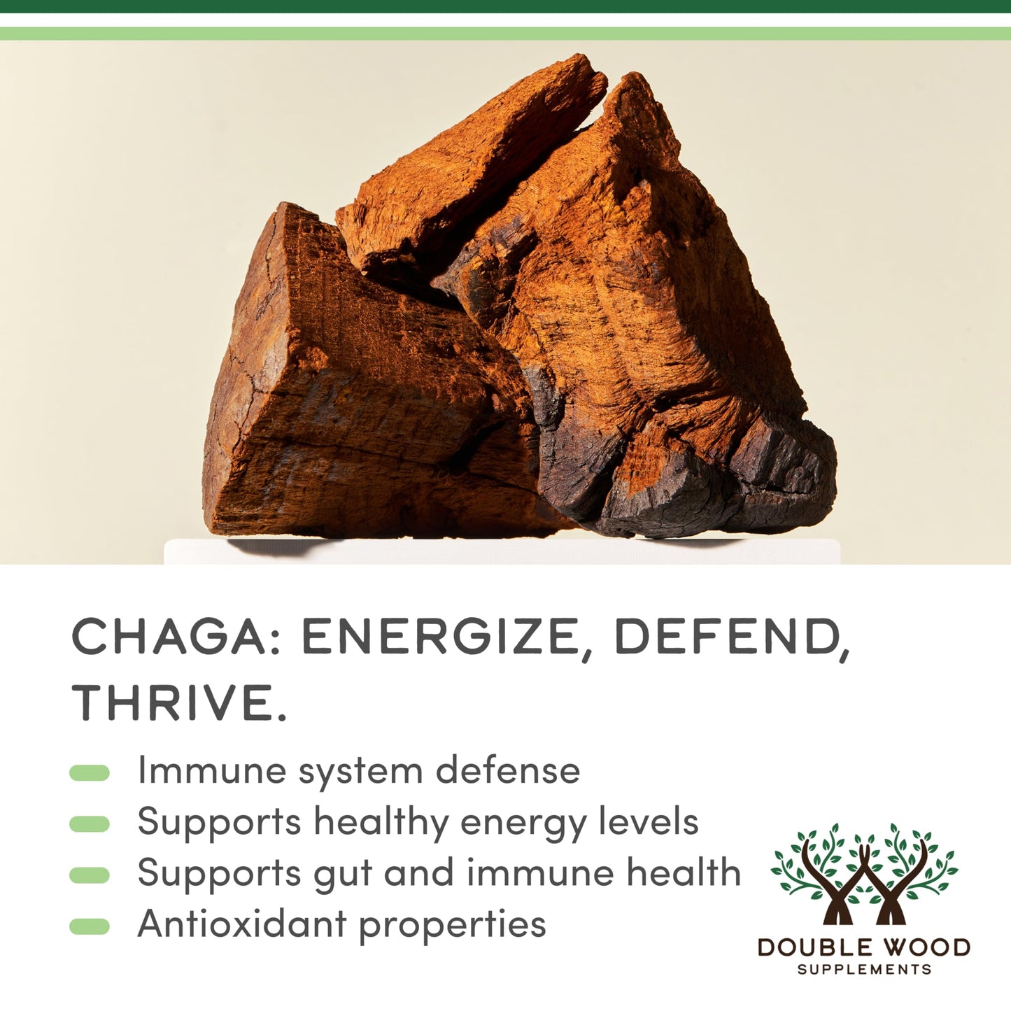 Chaga Mushrooms Capsules - 1,000mg per Serving - USA Made - Organic | Double Wood