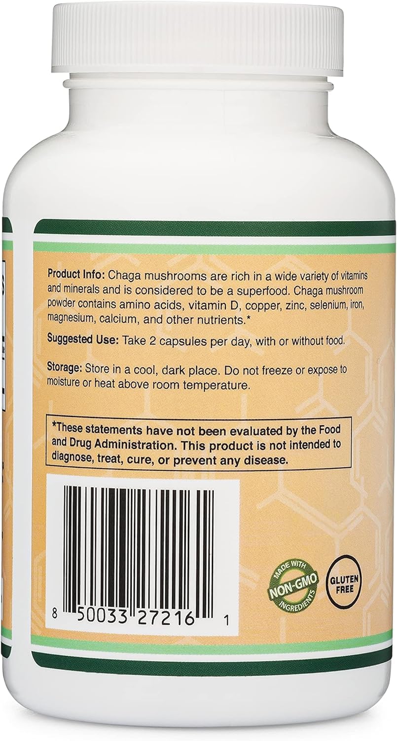 Chaga Mushrooms Capsules - 1,000mg per Serving - USA Made - Organic | Double Wood