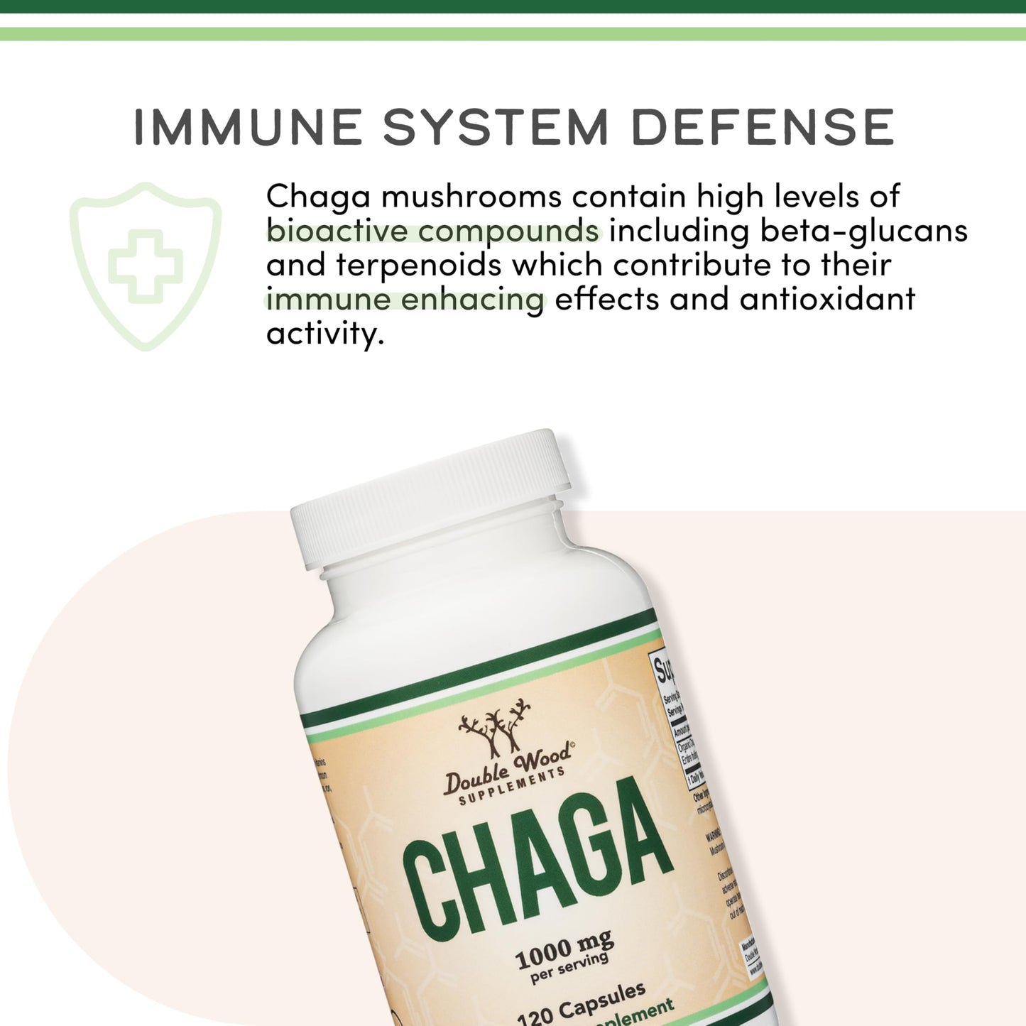 Chaga Mushrooms Capsules - 1,000mg per Serving - USA Made - Organic | Double Wood