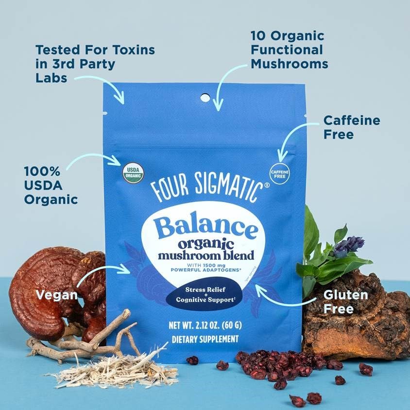 Four Sigmatic Calm Mushroom Blend | Adaptogen Supplement with Ashwagandha, Reishi, Tulsi, Cordyceps, Chaga, Rose HIPS, and More | Natural Stress Relief and Immune Support Supplement | 30 Servings