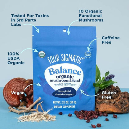 Four Sigmatic Calm Mushroom Blend | Adaptogen Supplement with Ashwagandha, Reishi, Tulsi, Cordyceps, Chaga, Rose HIPS, and More | Natural Stress Relief and Immune Support Supplement | 30 Servings