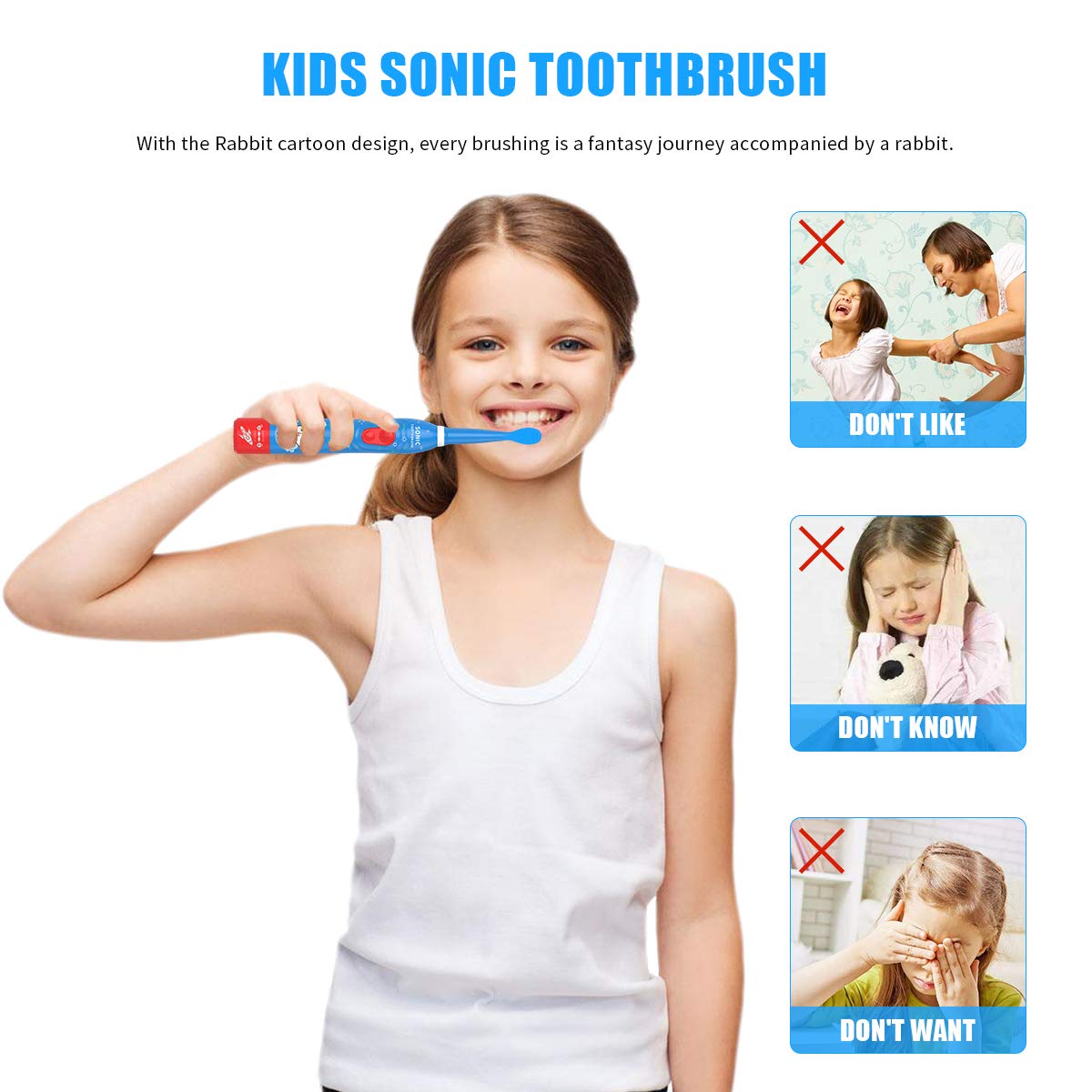 CHAIN PEAK Kids Sonic Electric Toothbrush – 6 Modes, 30s Reminder, 2-Min Timer, USB Rechargeable, Blue