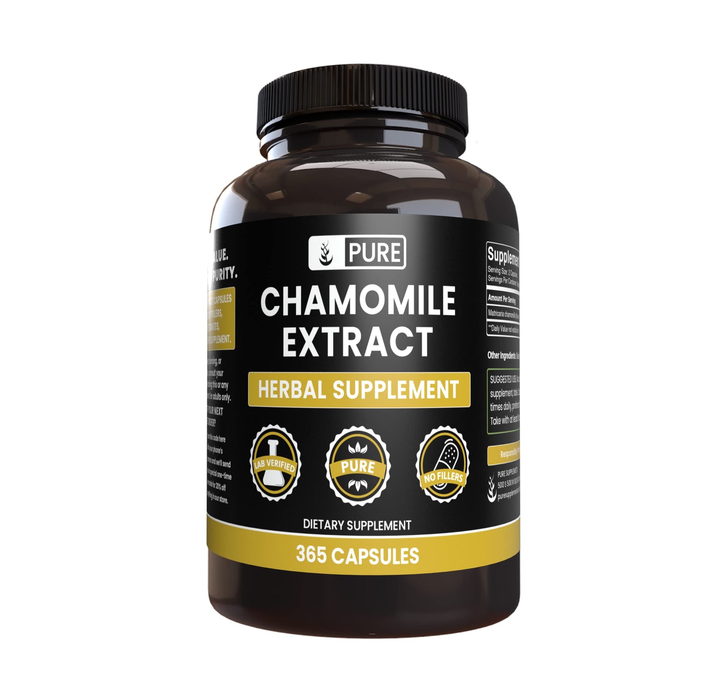 Chamomile Extract 365 Capsules – Pure Original Ingredients, No Fillers, Lab Verified