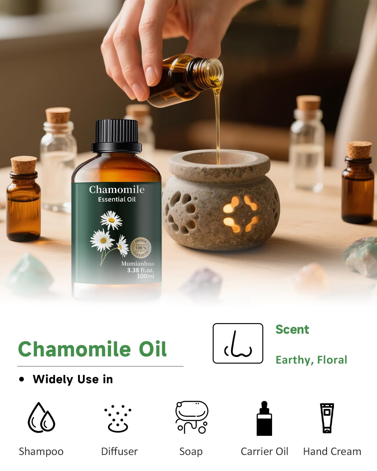 Chamomile Essential Oil Pure – Mumianhua Therapeutic Grade (3.38 oz)