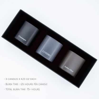 Luxury Scented Candle Gift Set 3-Pack | Champagne, Sandalwood & Amber | Clean Soy Wax