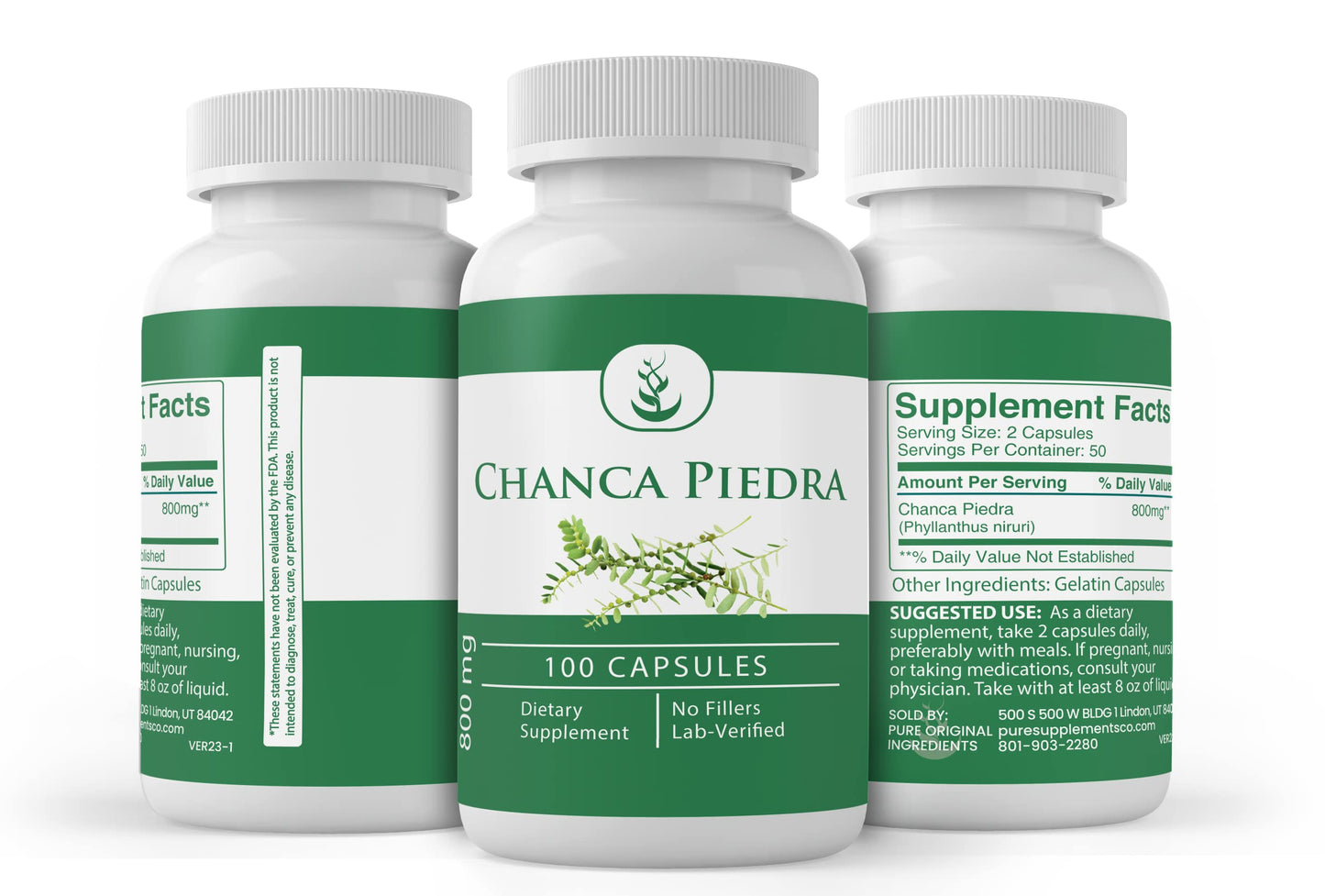 Pure Original Chanca Piedra Capsules (100) — No Additives, Lab Verified