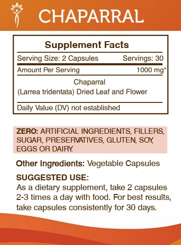 Secrets of the Tribe Chaparral 60 Capsules – 1000 mg | Larrea tridentata Dried Leaf & Flower