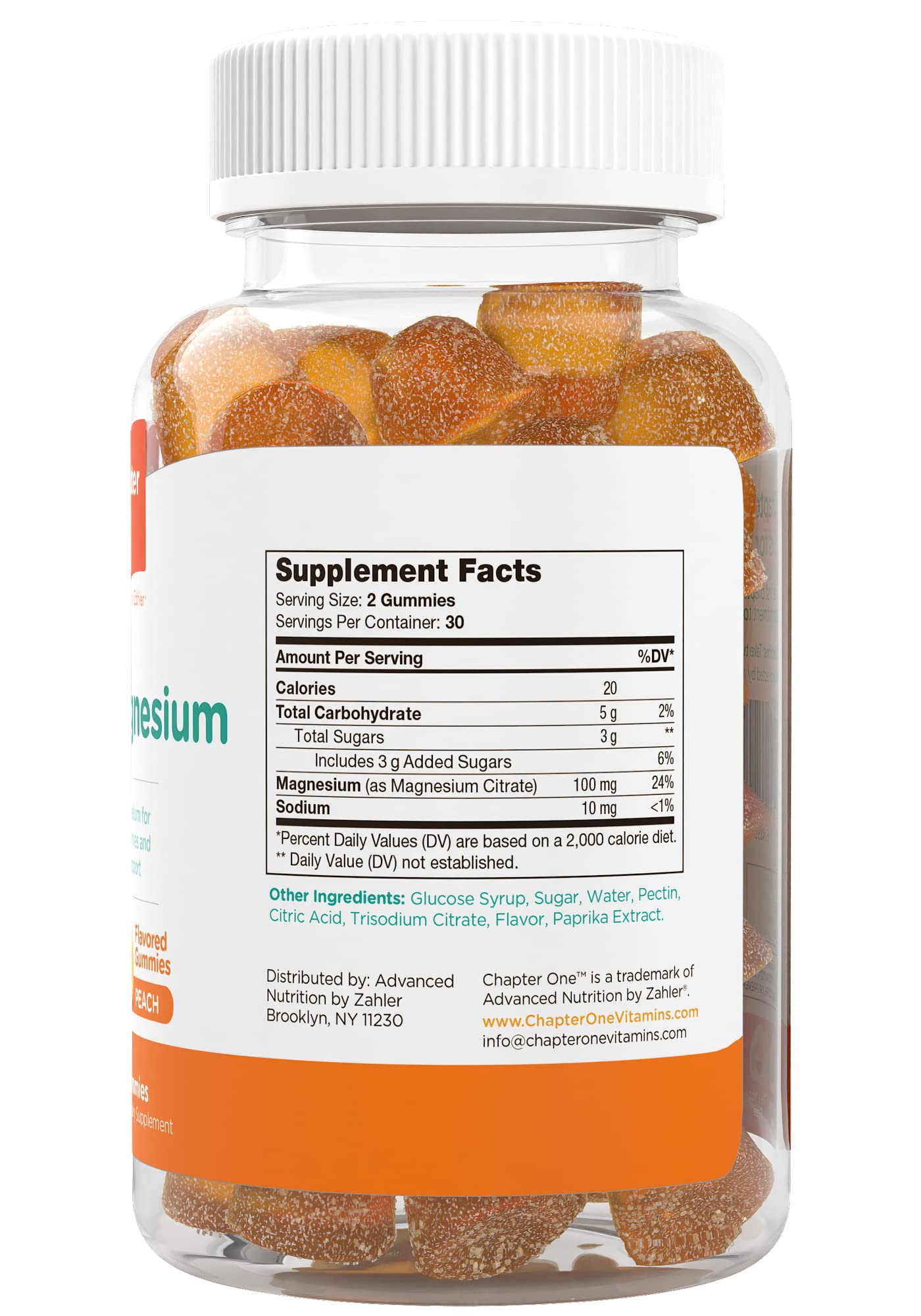Chapter One Magnesium Gummies – Great Tasting Peach Magnesium Citrate for Kids, Calm & Relaxation, Kosher