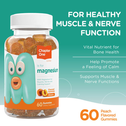 Chapter One Magnesium Gummies – Great Tasting Peach Magnesium Citrate for Kids, Calm & Relaxation, Kosher