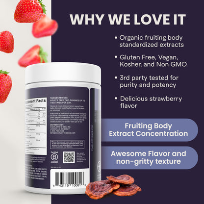 Charlotte's Web Stress Support Mushroom Gummies with Reishi, Ashwagandha & Rhodiola – Strawberry, 30 Servings