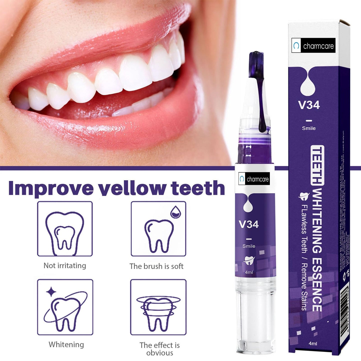 CharmCare Teeth Whitening Gel Pen - Color Correcting, No Sensitivity, Travel-Friendly (2PCS)