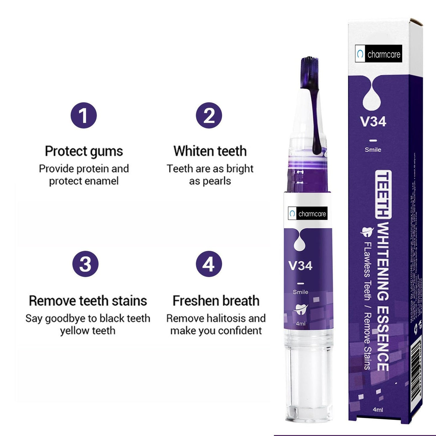 CharmCare Teeth Whitening Gels Pen – Color Correcting, No-Sensitivity (4PCS)