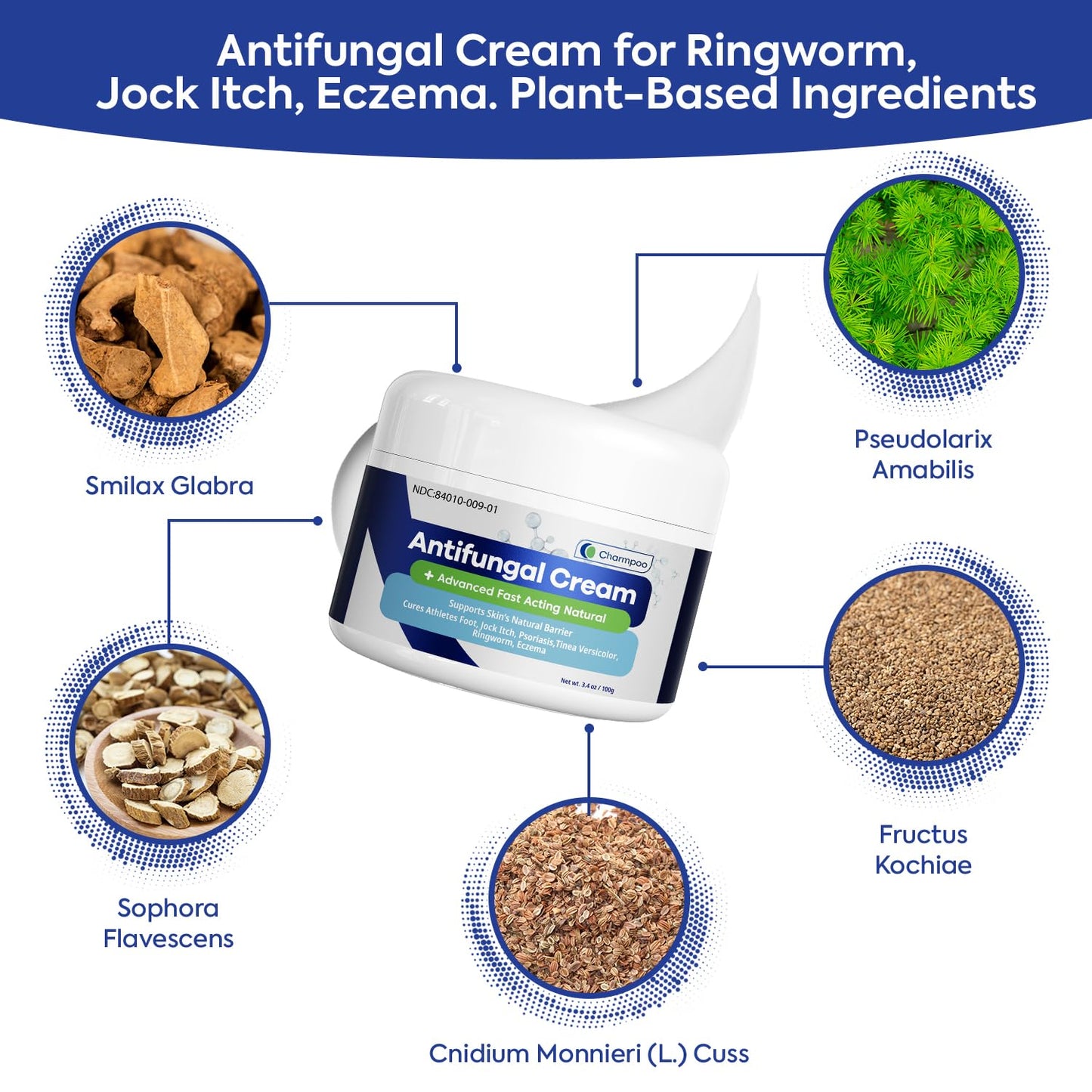 CHARMPOO Antifungal Cream for Itchy Skin Relief — Extra Strength Ringworm & Athlete's Foot Treatment (3.4 oz)