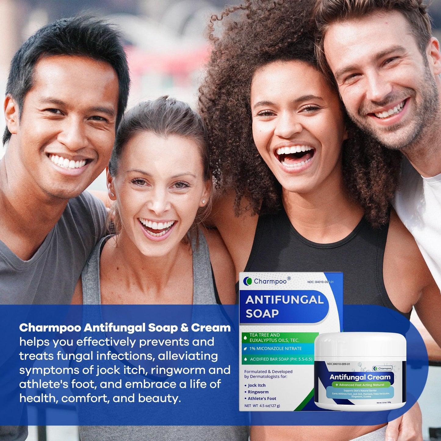 CHARMPOO Antifungal Soap Bar for Itchy Skin — Relieve Athletes Foot & Fungal Discomfort, Moisturizing & pH-Balanced (4.5 oz)