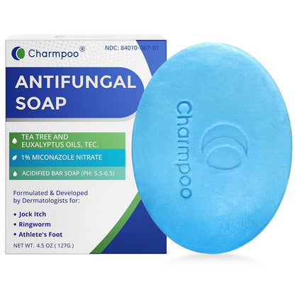 CHARMPOO Antifungal Soap Bar for Itchy Skin — Relieve Athletes Foot & Fungal Discomfort, Moisturizing & pH-Balanced (4.5 oz)