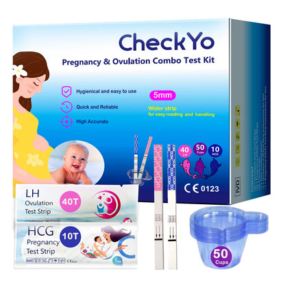 CheckYo Ovulation & Pregnancy Test Strips Combo — 40 LH + 10 HCG, 50 Collection Cups