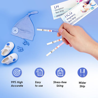 CheckYo Ovulation & Pregnancy Test Strips Combo — 40 LH + 10 HCG, 50 Collection Cups
