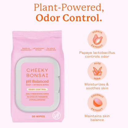 Cheeky Bonsai pH Balanced Feminine Wipes – Odor Control, Sensitive-Skin Friendly (30 Count)